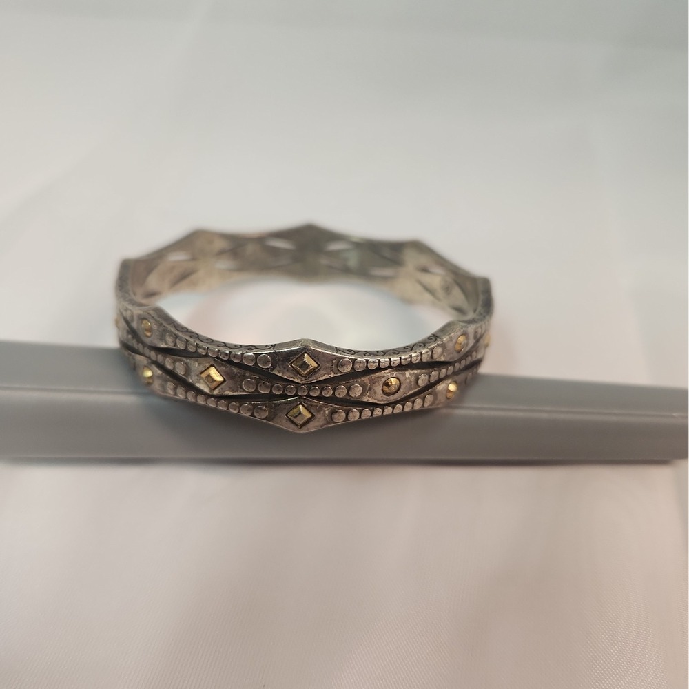 Brighton Silver Bangle Bracelet Gold Accent Size 7.5
